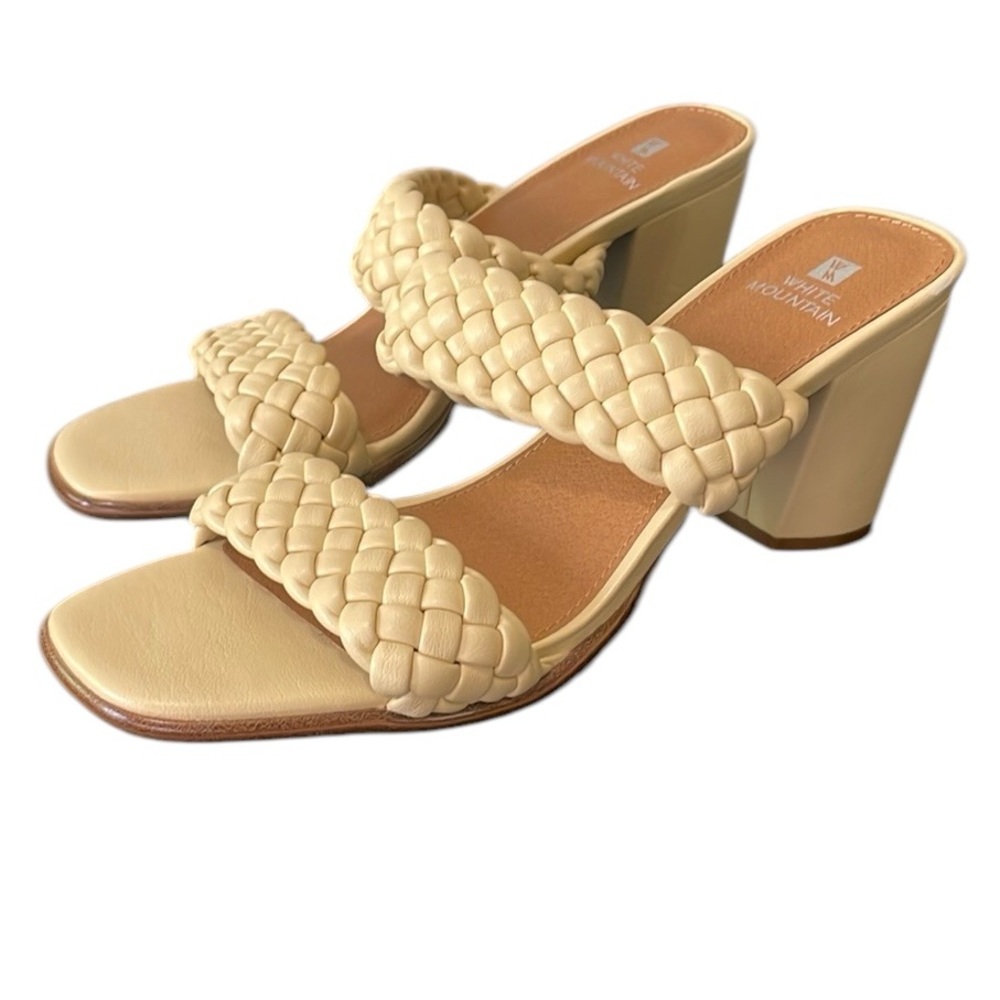 White Mountain Womens NWT Faux Leather Woven Slip On Heels Shoes Size 8-1/2 - Picture 2 of 9